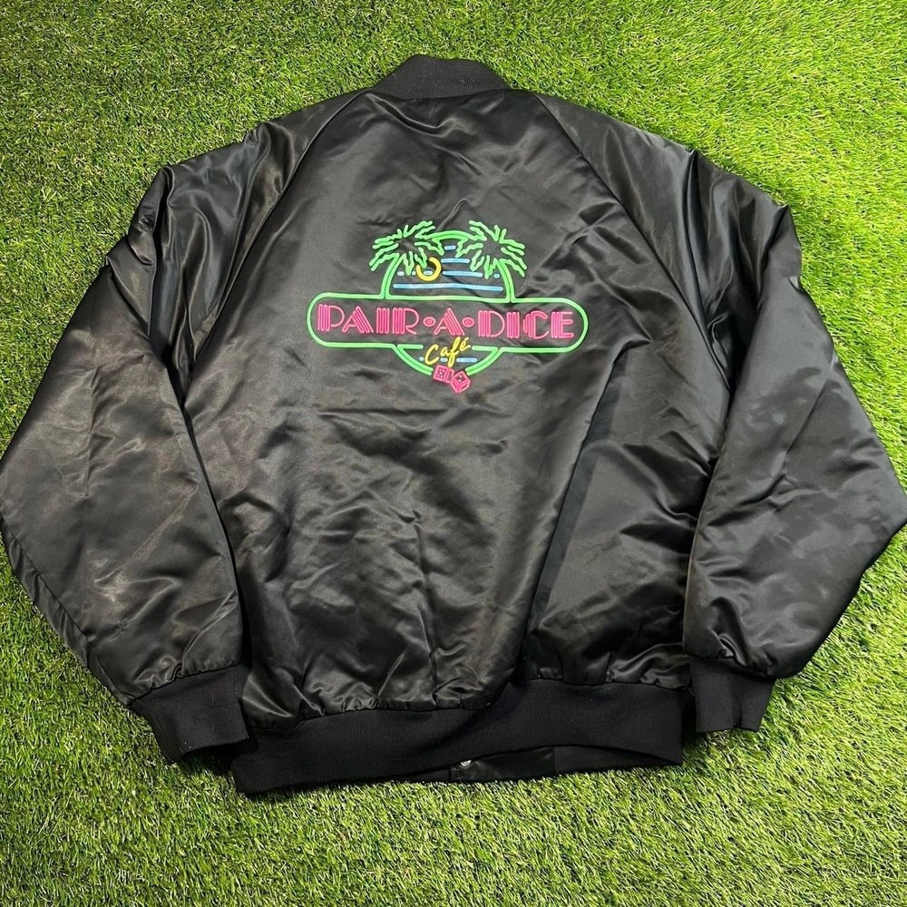 1993 Barton's Club 93 Casino Bomber Jacket Jackpot Nevada Pair-A-Dice Cafe M